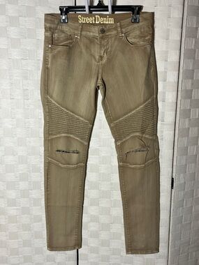 Women’s Skinny Jeans in Khaki with Ribbed Knee Detail